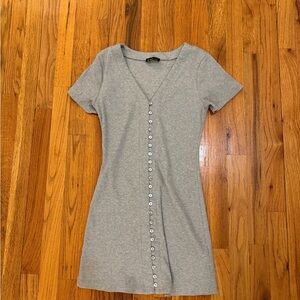 Very J Gray Mini Dress with Button Detail